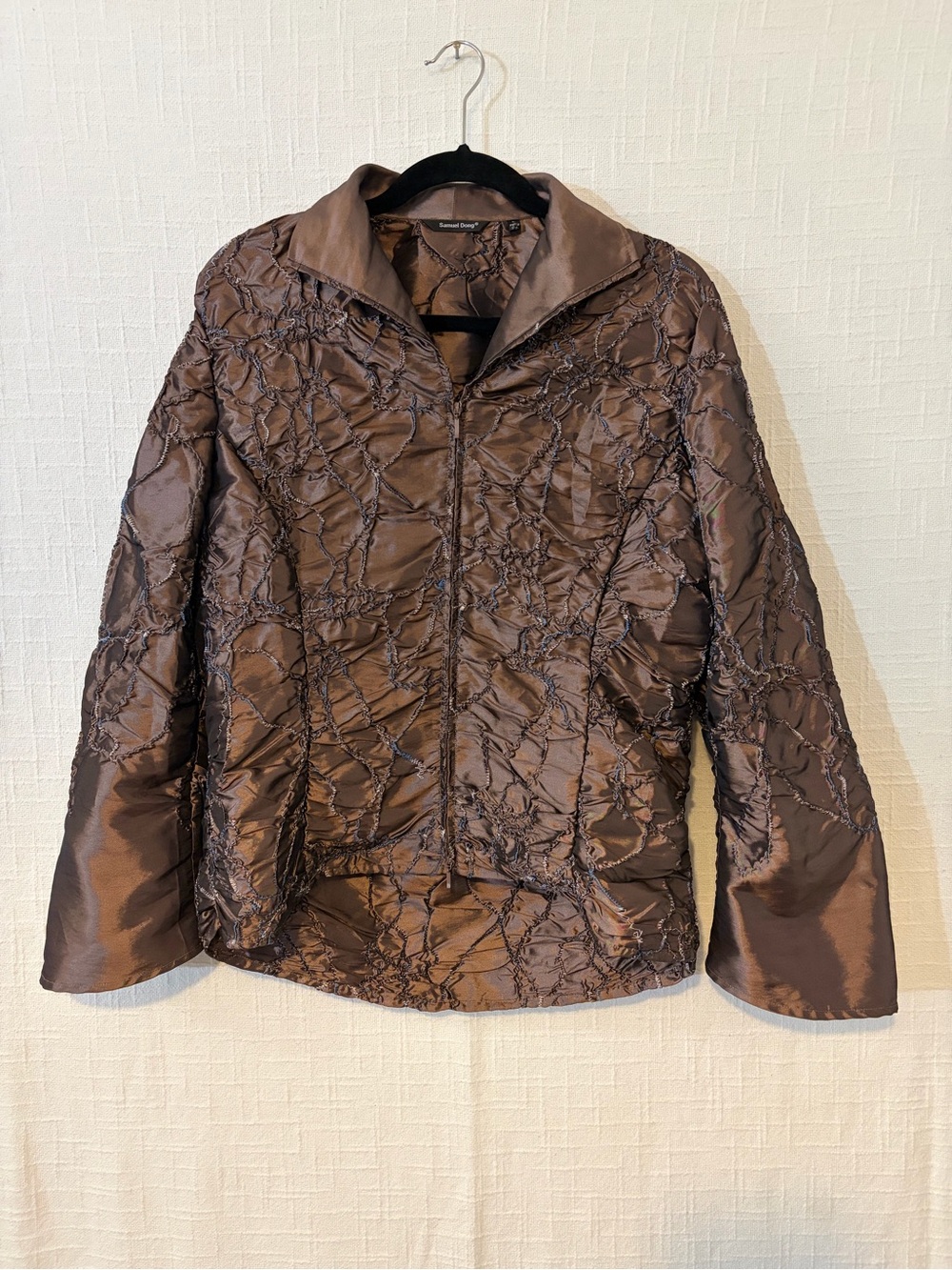 Samuel Dong Women's Brown Quilted Lined Full Zip Short Jacket Long Sleeve L